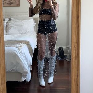 Black sheer pearl maxi dress